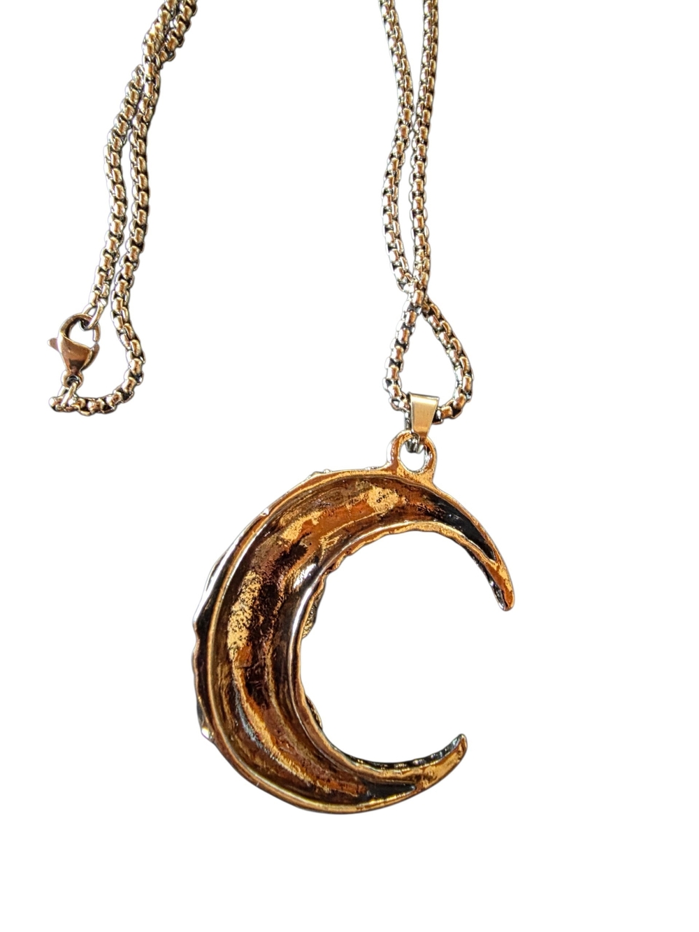 New Stainless Steel Crescent Moon Rose Pendant Necklace - Picture 6 of 7